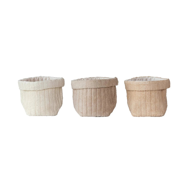 Creative Coop Home Quilted Cotton Terry Cloth Folding Baskets