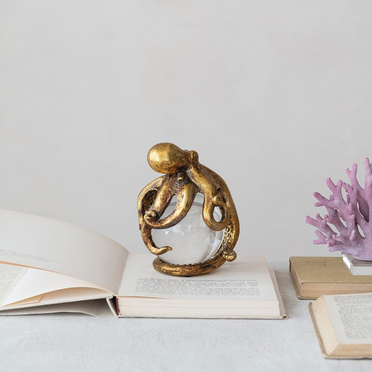 Creative Coop Home Resin Octopus on Glass Ball with Gold Leaf Finish - LOCAL PICKUP ONLY