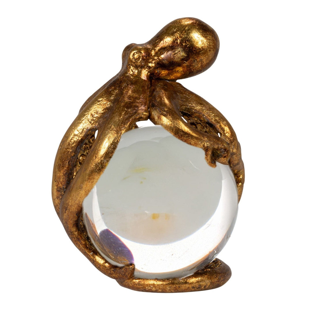 Creative Coop Home Resin Octopus on Glass Ball with Gold Leaf Finish - LOCAL PICKUP ONLY
