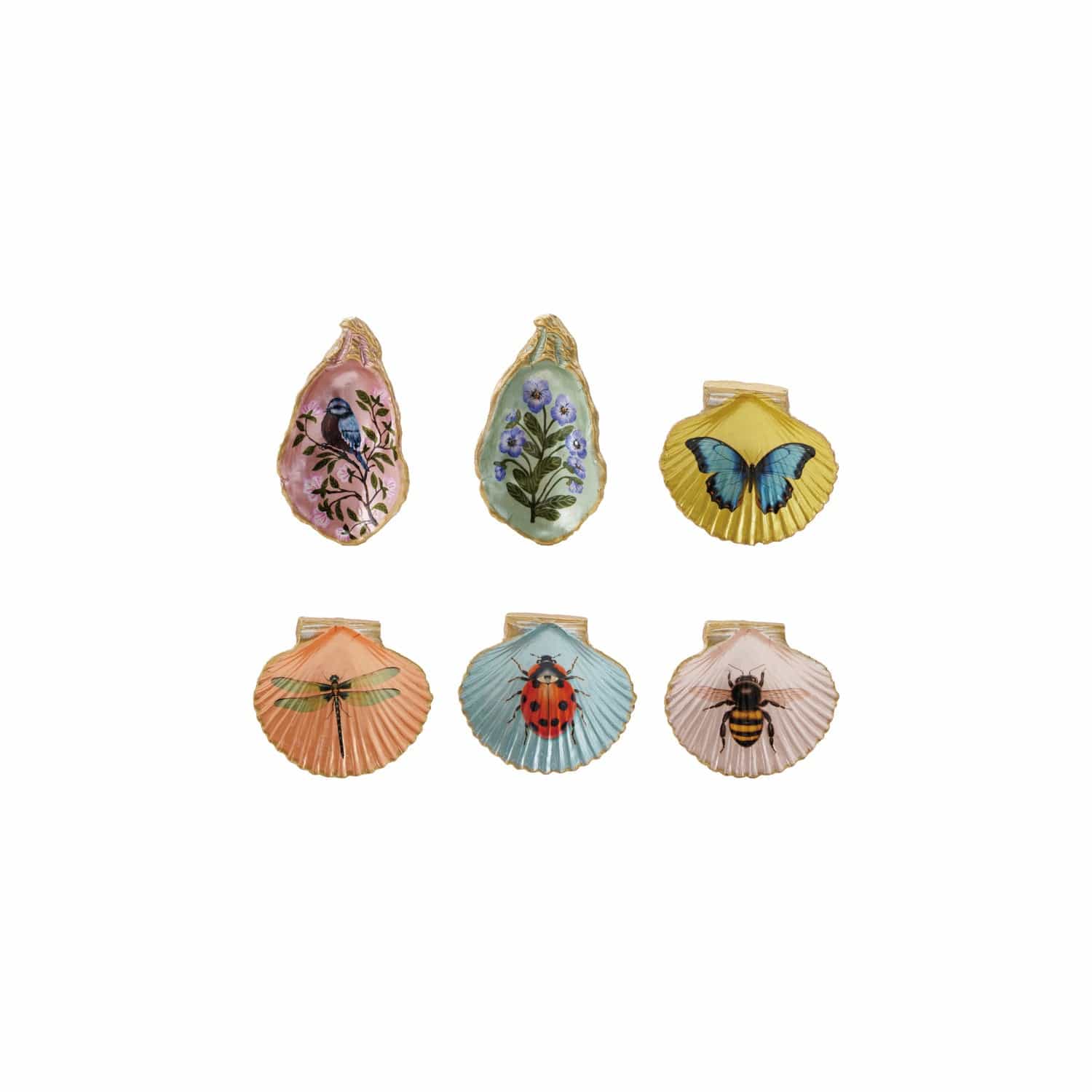 Creative Coop Home Resin Shell Shaped Magnet w/ Flora/Fauna Image, 6 Styles