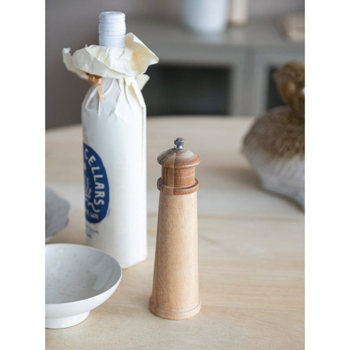 Creative Coop Home Rubberwood Lighthouse Shaped Salt/Pepper Mill, Natural