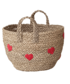 Creative Coop Home Small Hand-Woven Seagrass Baskets with Embroidered Hearts
