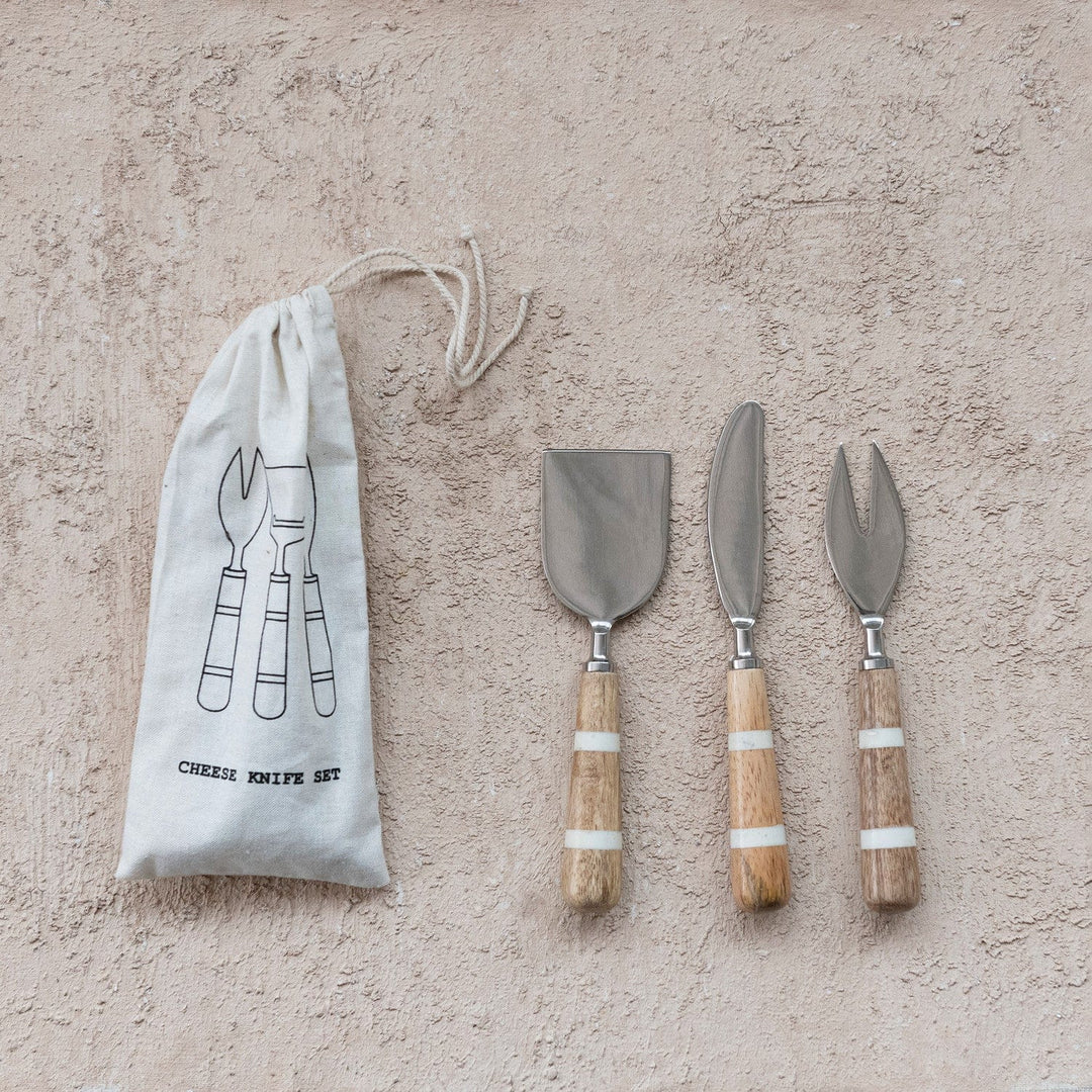 Creative Coop Home Stainless Steel Cheese Knives with Mango Wood & Resin Handles