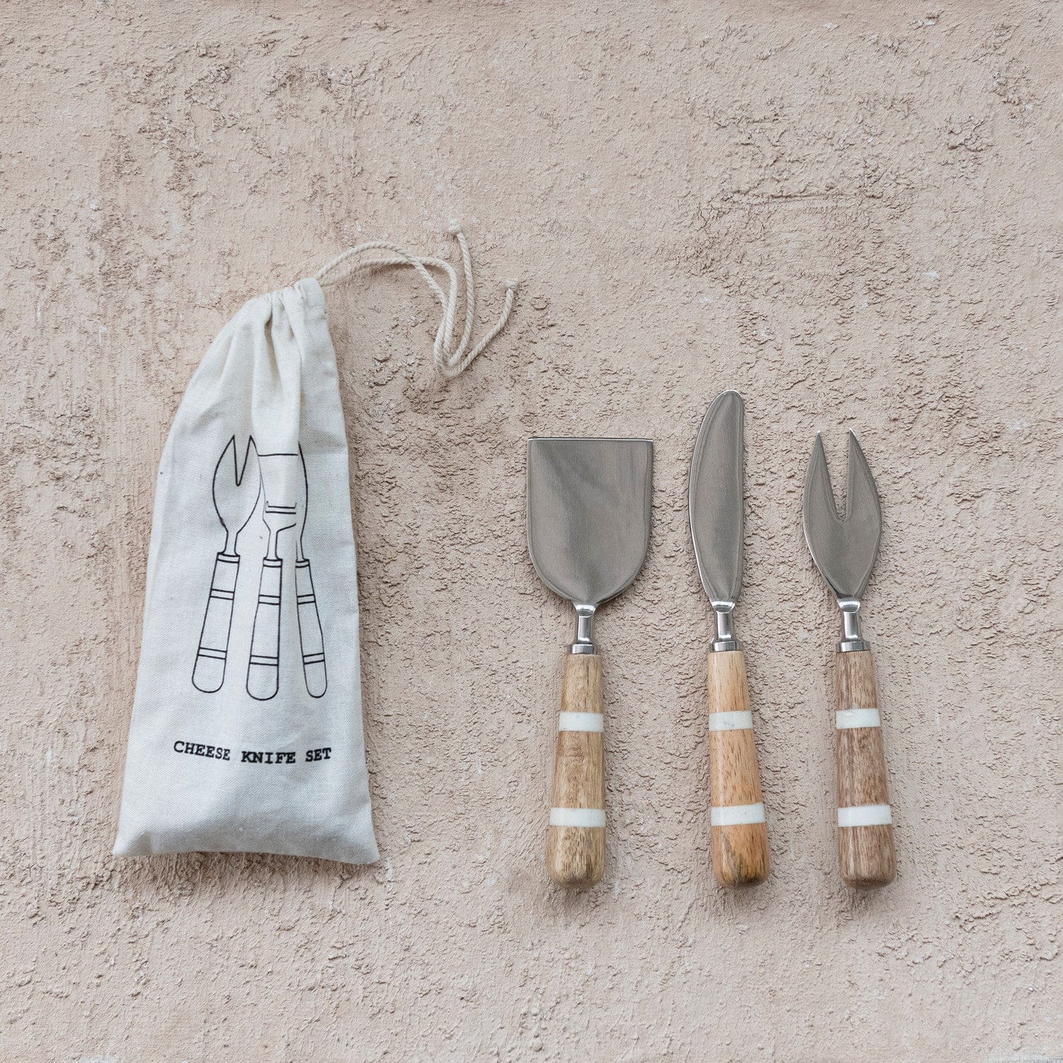 Creative Coop Home Stainless Steel Cheese Knives with Mango Wood & Resin Handles