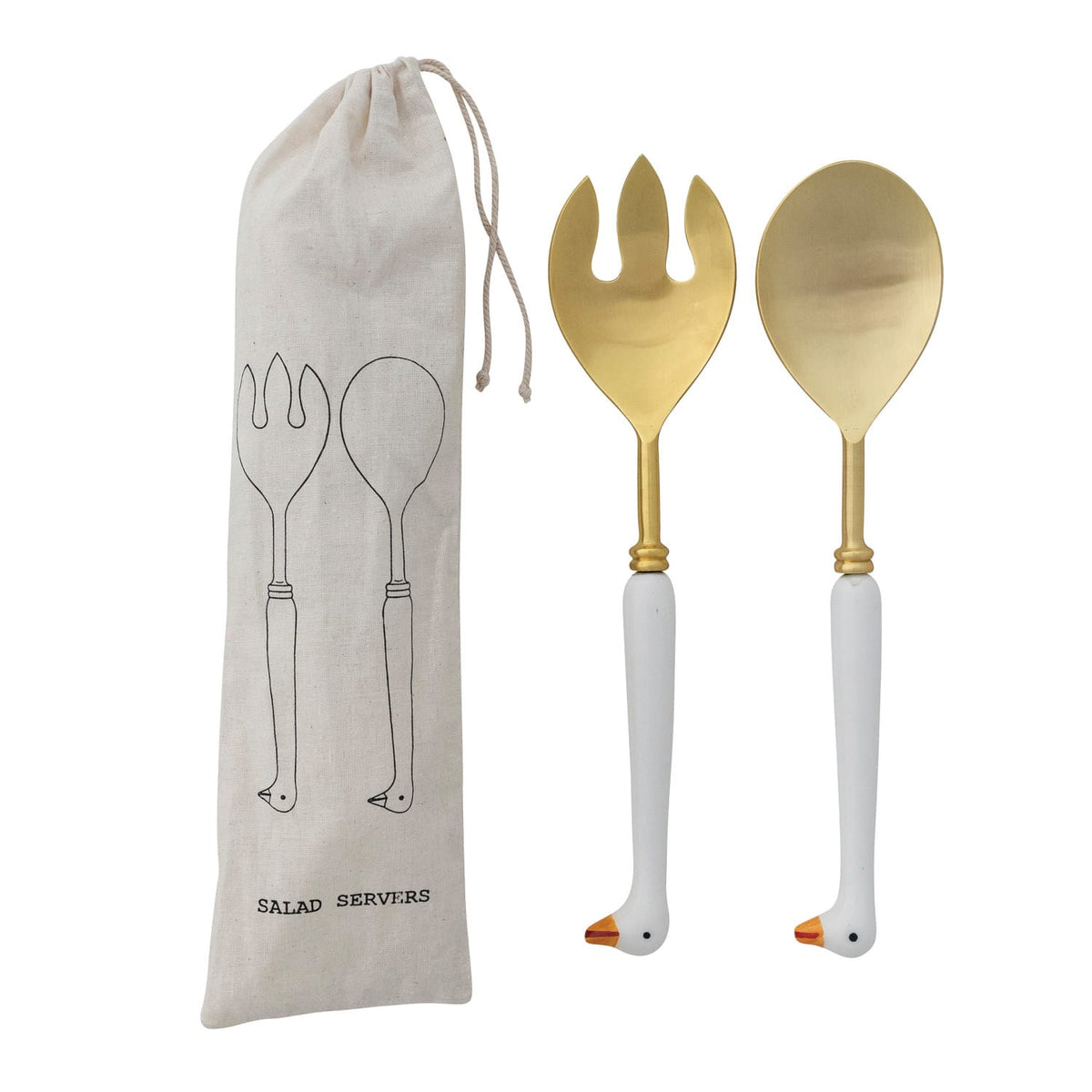 Creative Coop Home Stainless Steel Salad Servers with Goose Shaped Handles