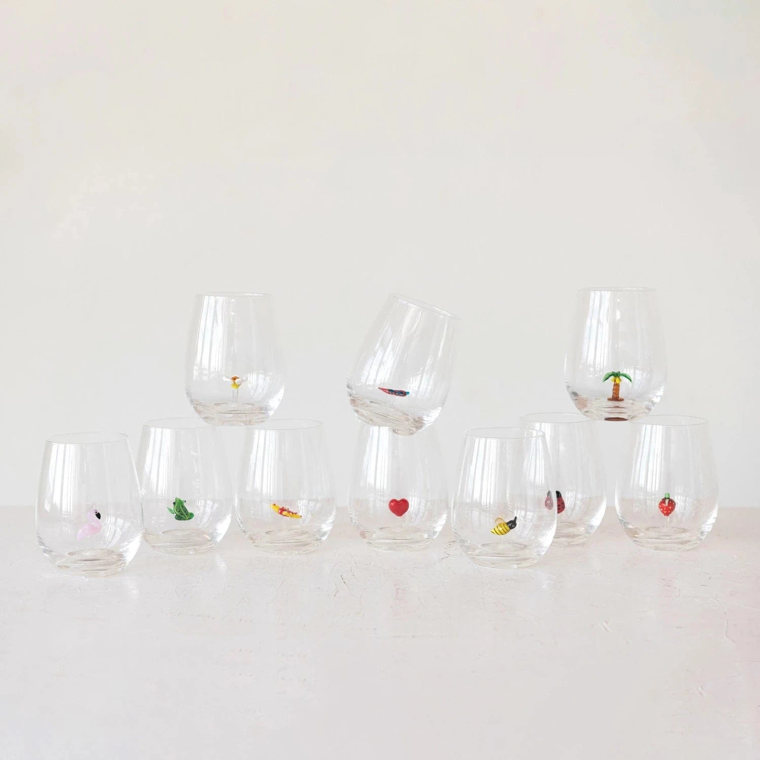 Creative Coop Home Stemless Wine Glass with Hand-Blown Figure Inside