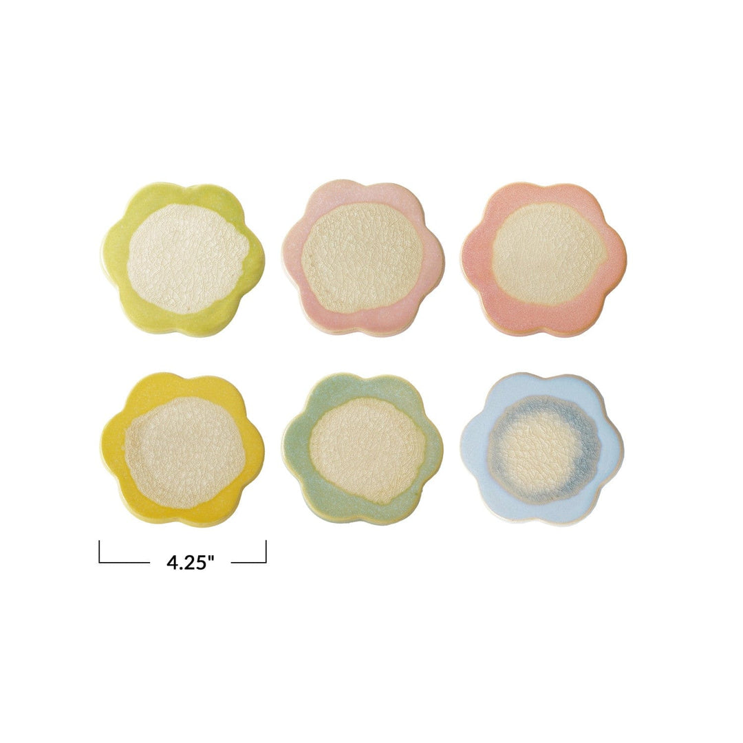 Creative Coop Home Stoneware Flower Shaped Trivet, Reactive Crackle Glaze