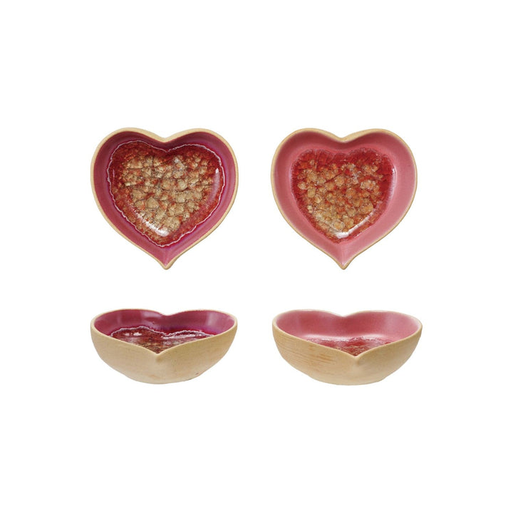 Creative Coop Home Stoneware Heart Shaped Dish with Crackle Glaze