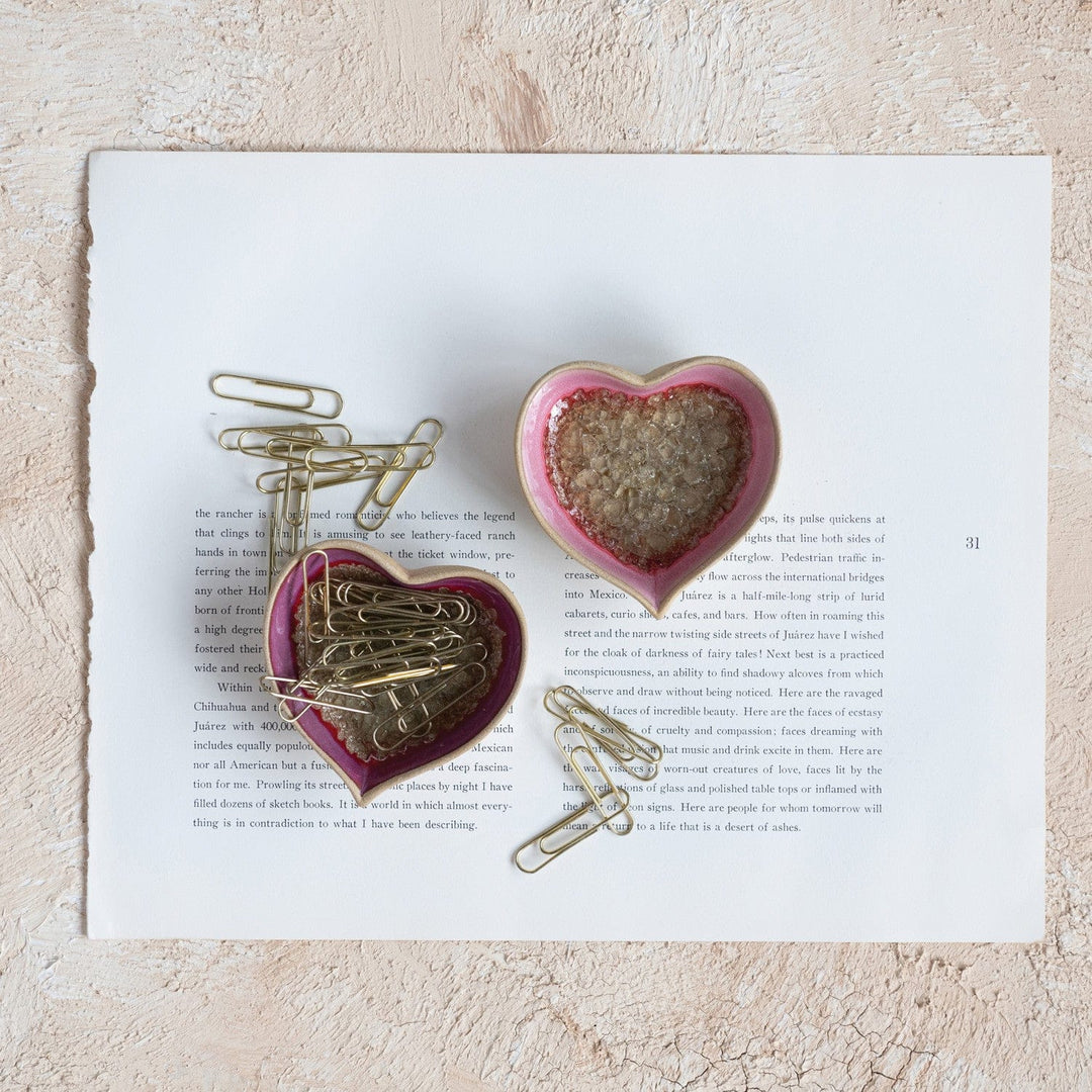 Creative Coop Home Stoneware Heart Shaped Dish with Crackle Glaze
