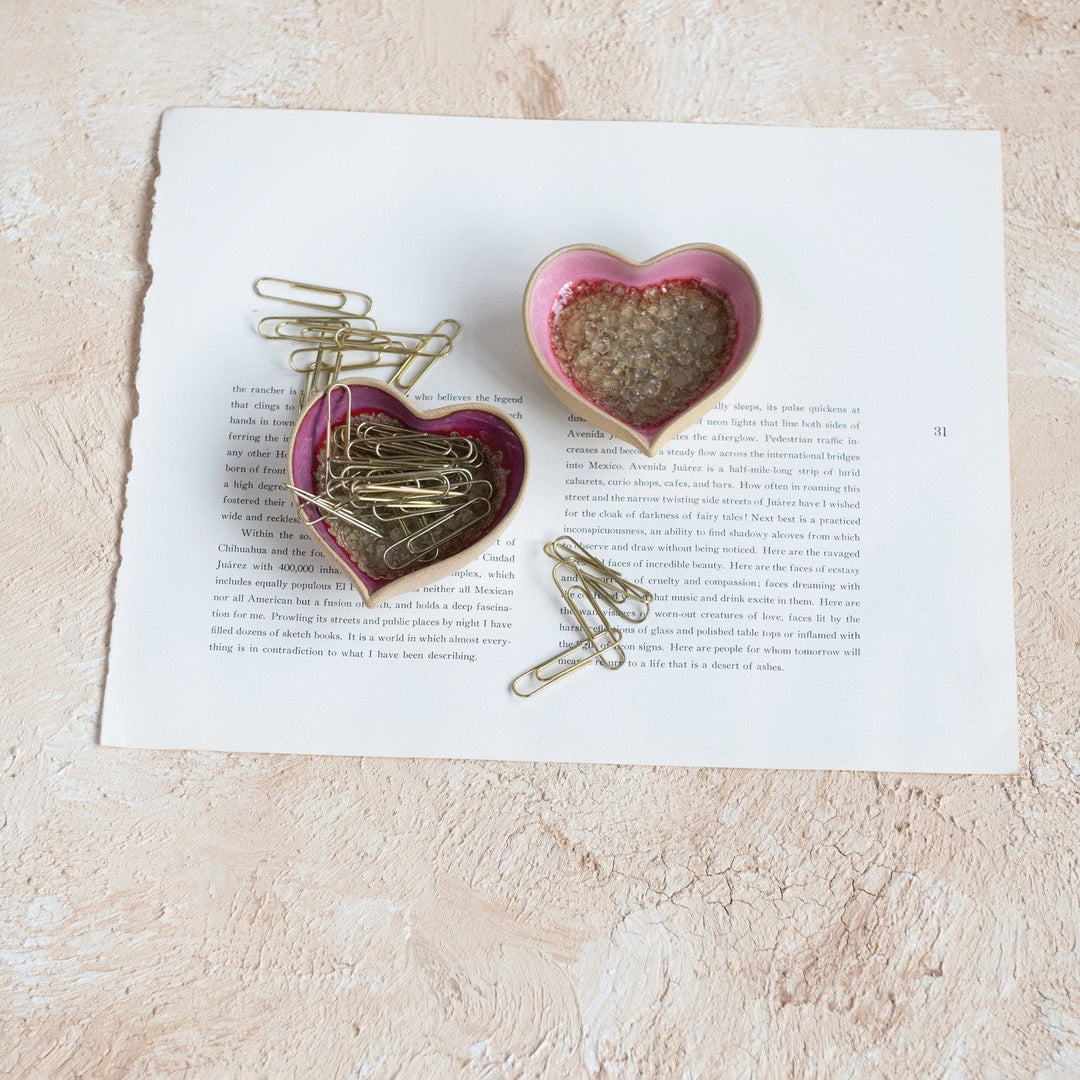 Creative Coop Home Stoneware Heart Shaped Dish with Crackle Glaze
