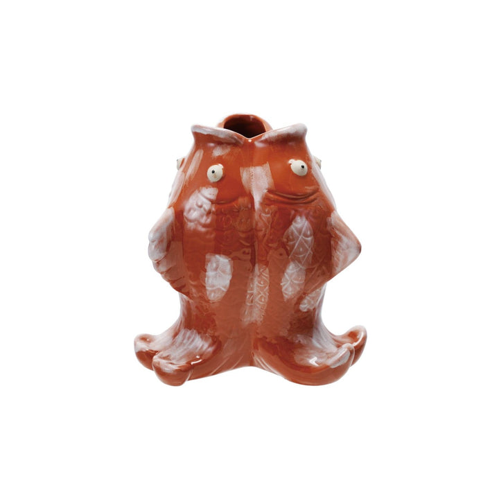Creative Coop Home Stoneware Koi Fish Shaped Vase, Reactive Glaze