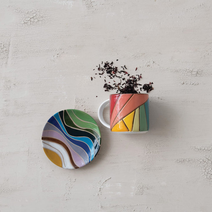 Creative Coop Home Stoneware Plate with Wax Relief Design