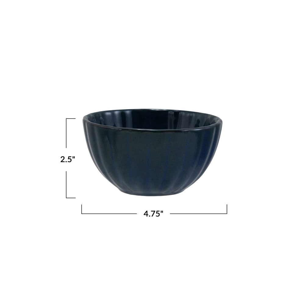Creative Coop Home Stoneware Ribbed Bowl, Reactive Glaze, Blue (Each One Will Vary)
