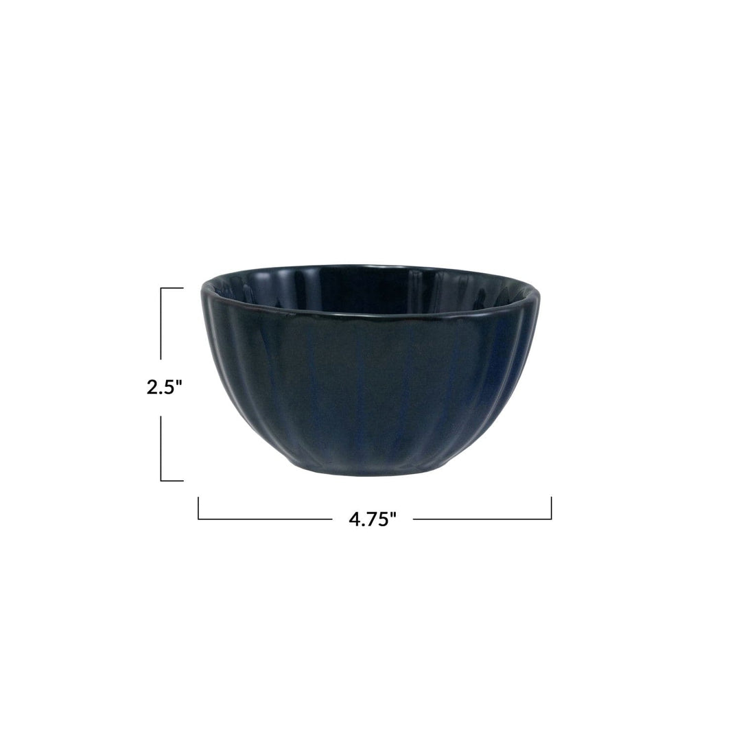 Creative Coop Home Stoneware Ribbed Bowl, Reactive Glaze, Blue (Each One Will Vary)