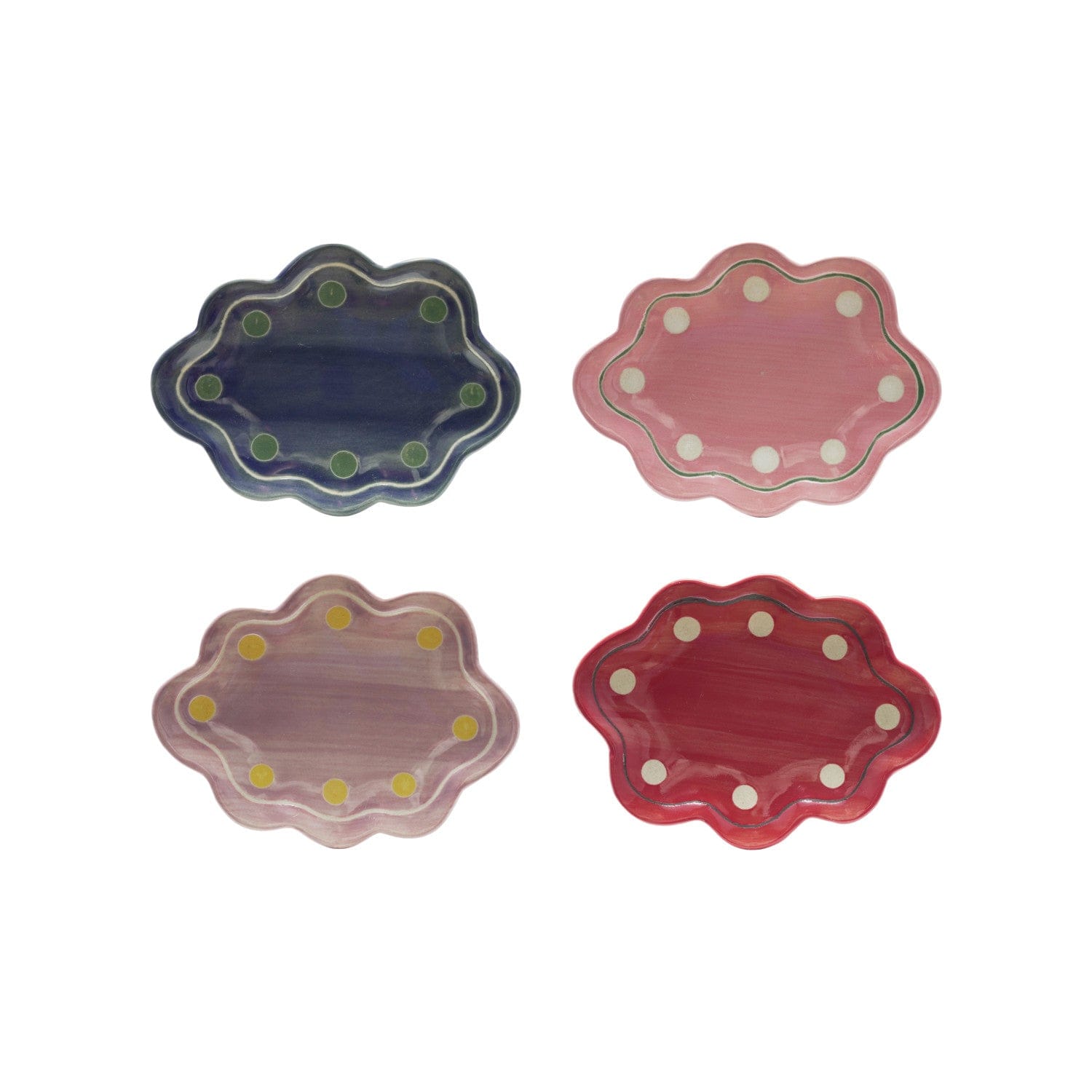 Creative Coop Home Stoneware Scalloped Dish w/ Wax Relief Design, 4 Colors ©