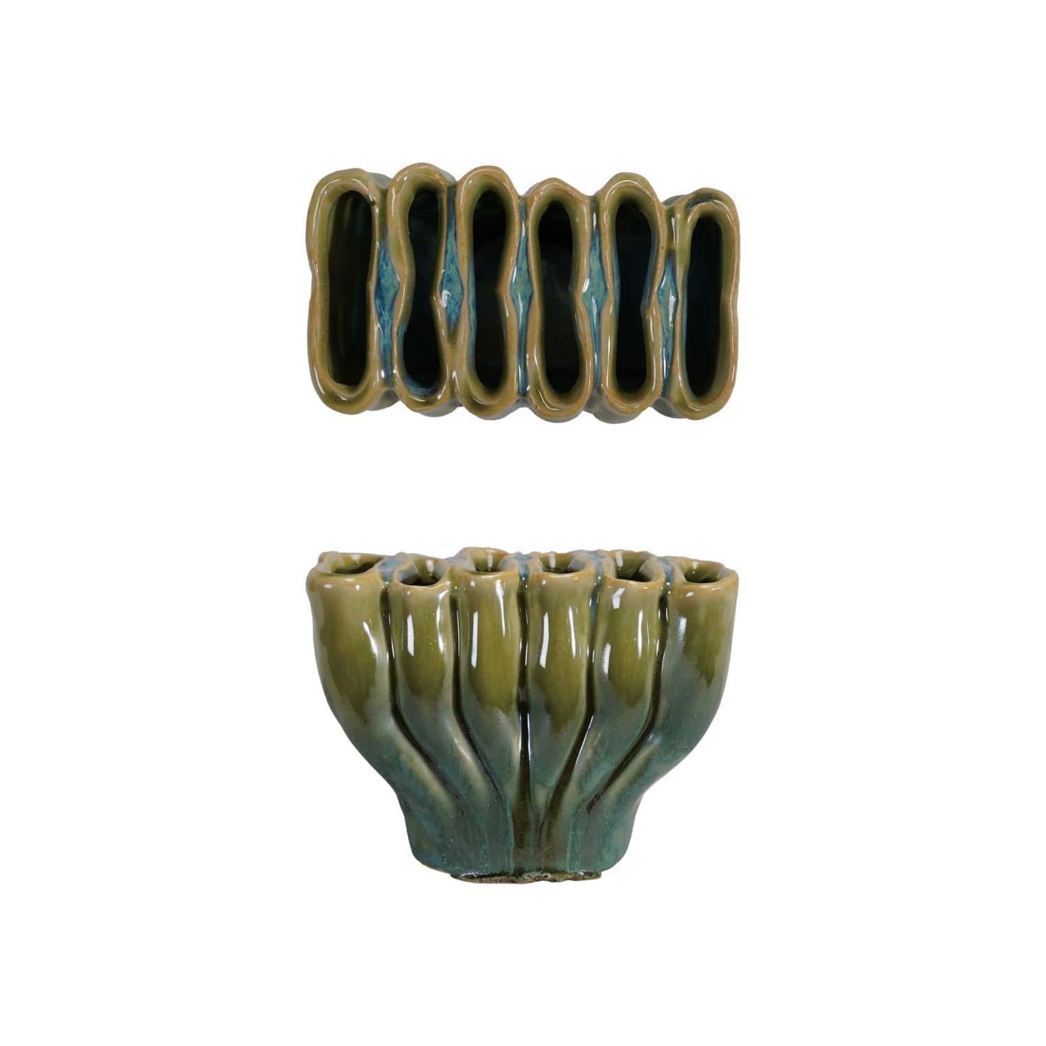 Creative Coop Home Stoneware Sculptural Vase with 6 Sections