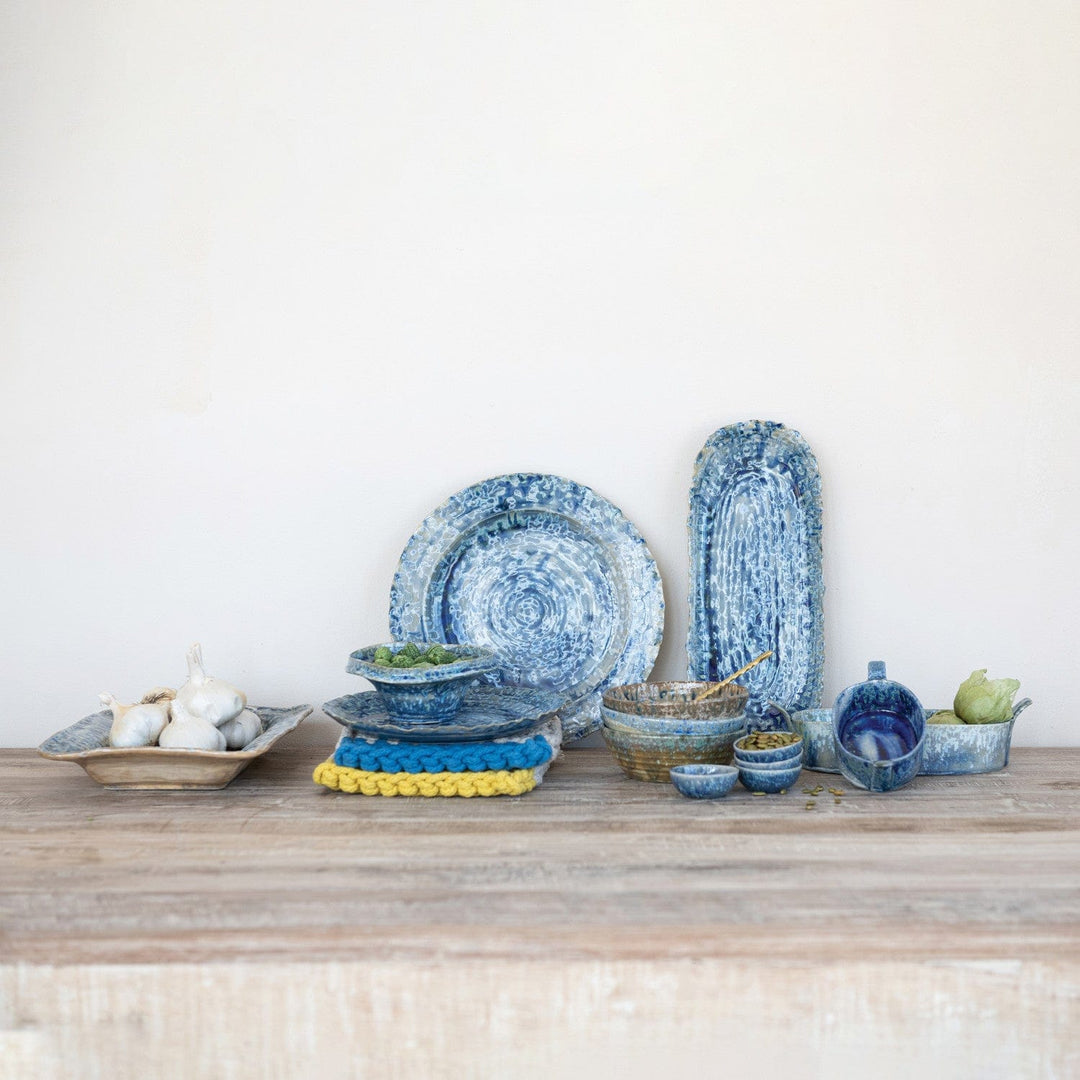 Creative Coop Home Stoneware Serving Dish, Reactive Crackle Glaze