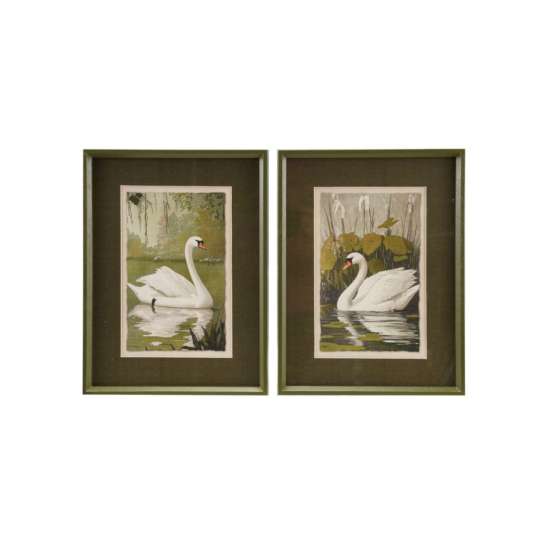 Creative Coop Home Wood Framed Glass Wall Decor with Swan