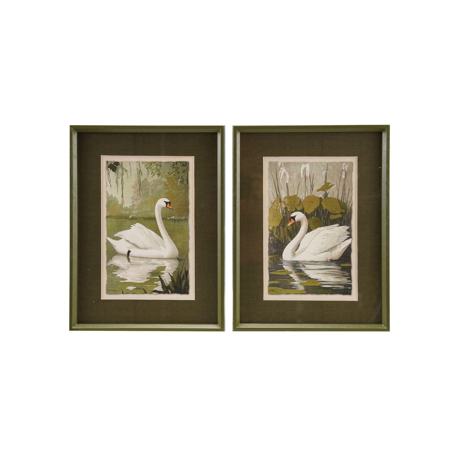 Creative Coop Home Wood Framed Glass Wall Decor with Swan