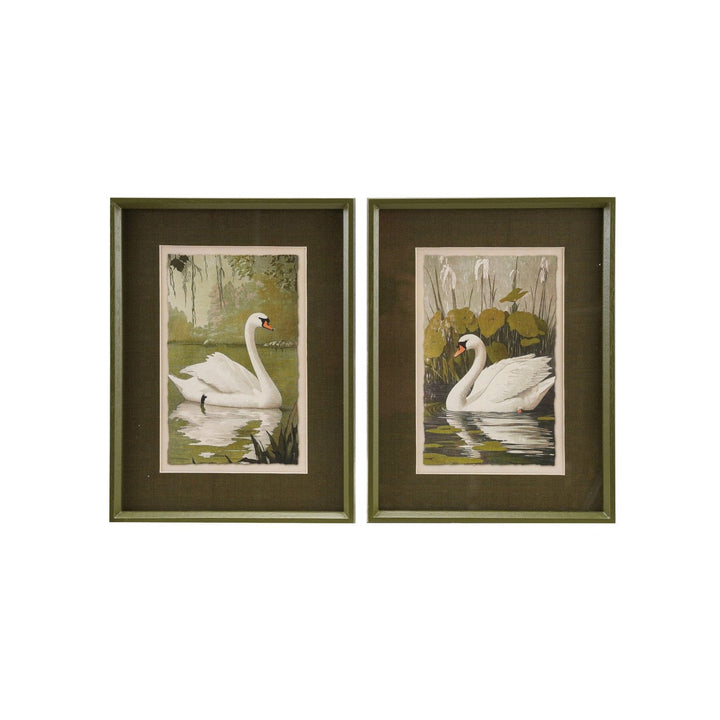 Creative Coop Home Wood Framed Glass Wall Decor with Swan