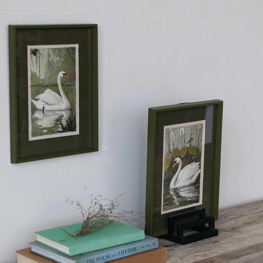 Creative Coop Home Wood Framed Glass Wall Decor with Swan