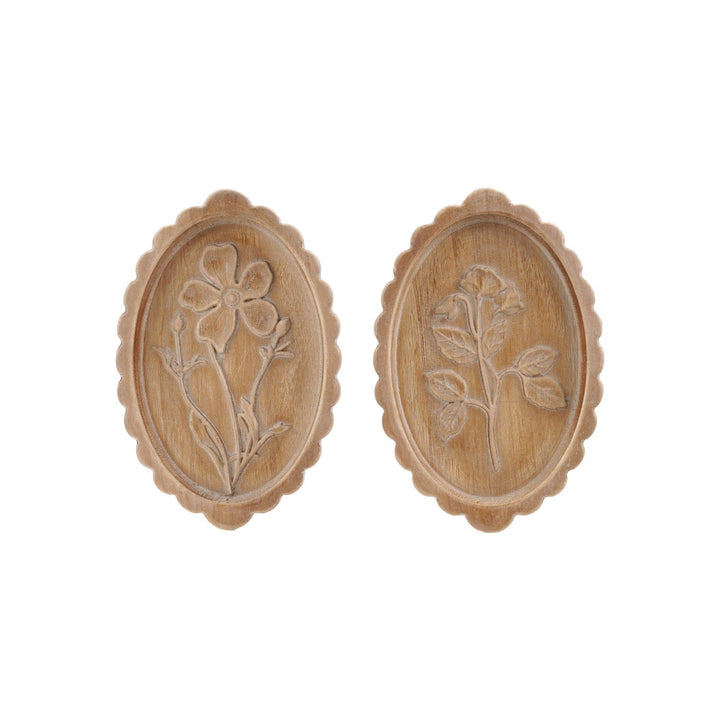 Creative Coop Home Wood Scalloped Wall Décor with Laser Etched Botanicals