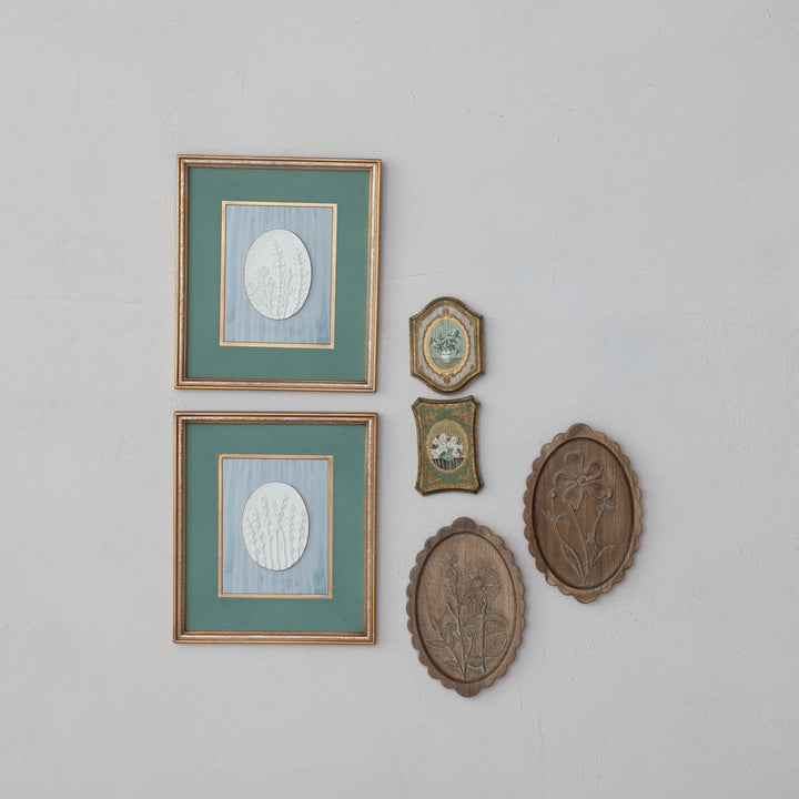 Creative Coop Home Wood Scalloped Wall Décor with Laser Etched Botanicals