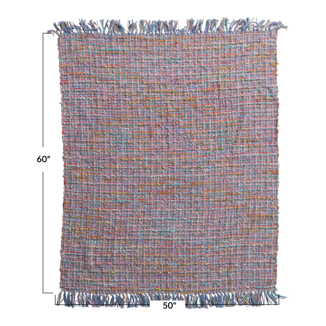 Creative Coop Home Woven Cotton Blend Slub Throw with Fringe