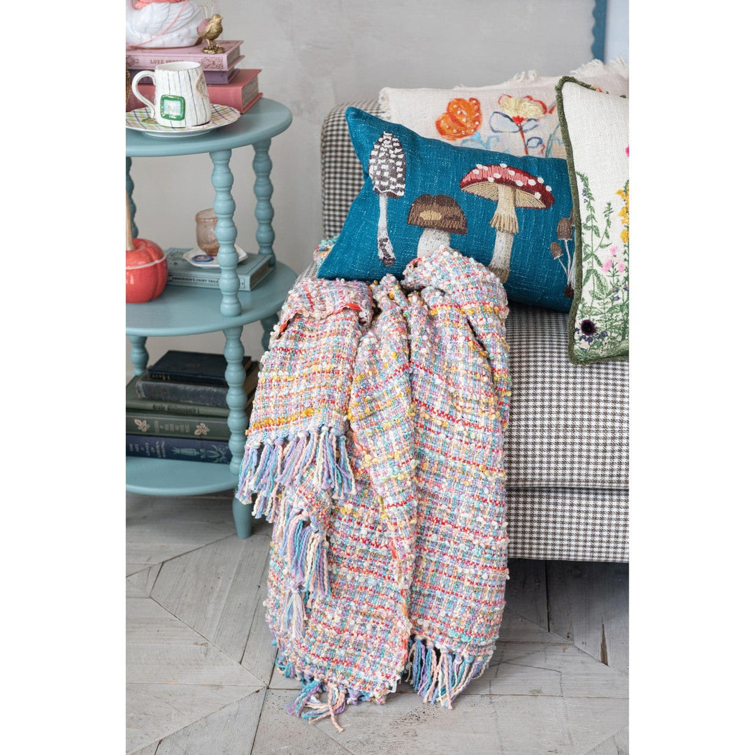 Creative Coop Home Woven Cotton Blend Slub Throw with Fringe