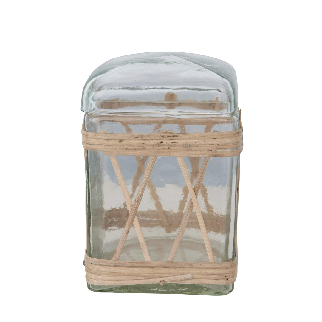 Creative Coop Jar Rattan Wrapped Glass Jar with Lid