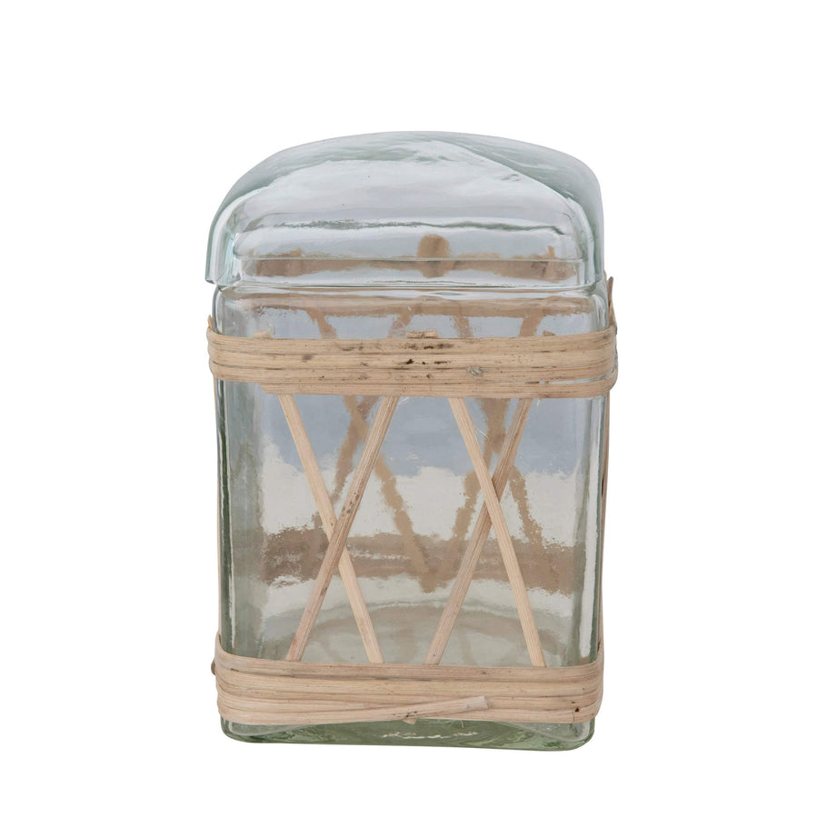 Creative Coop Jar Rattan Wrapped Glass Jar with Lid