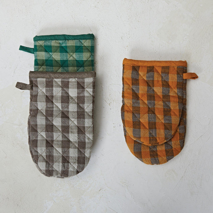 Creative Coop Kitchen Cotton Hot Mitt Multi-Color Check | 3 Styles