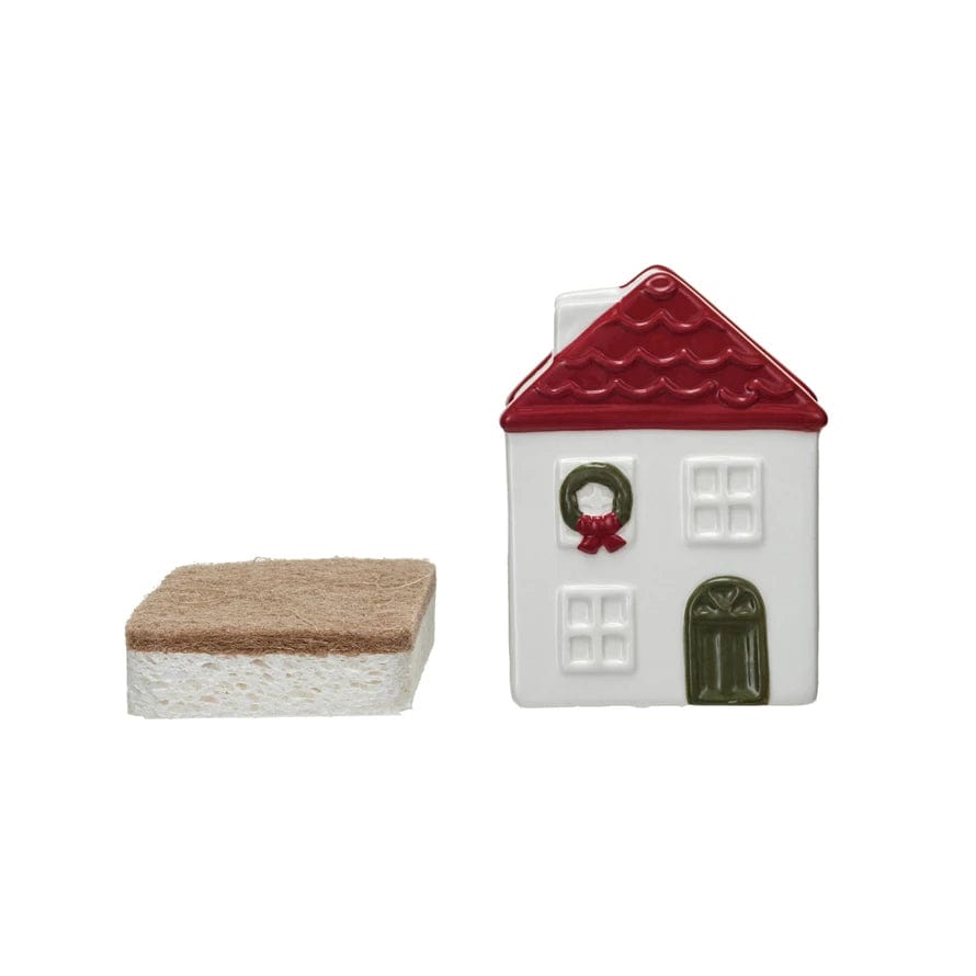 Creative Coop Kitchen Tool House Shaped Sponge Holder w/ Sponge | Set of 2