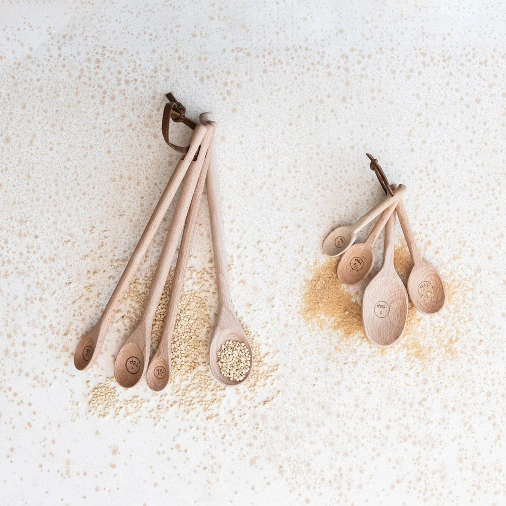 Creative Coop Kitchen Tools & Utensils Carved Beech Wood Measuring Spoons, Set of 4