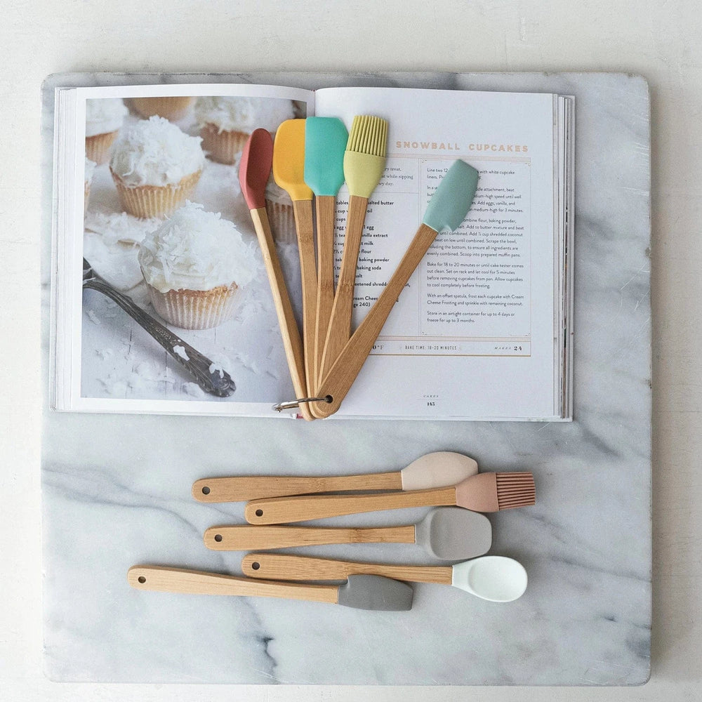 Creative Coop Kitchen Tools & Utensils Silicone & Beech Wood Mini Kitchen Utensils Neutrals, Set of 5