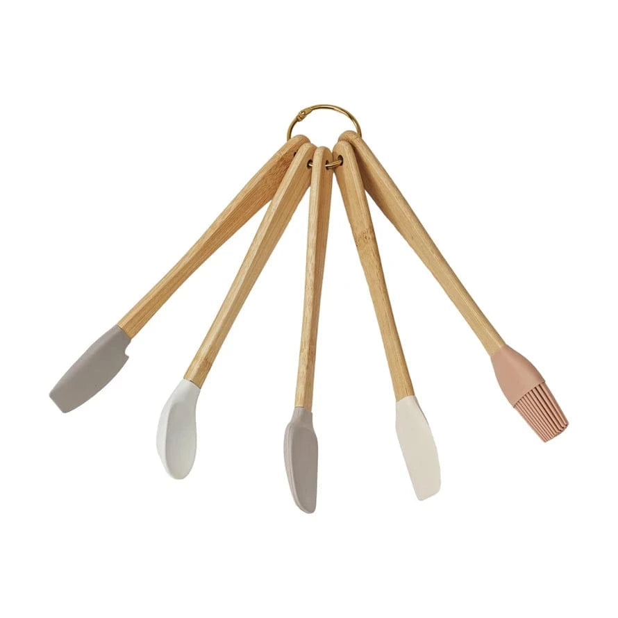 Creative Coop Kitchen Tools & Utensils Silicone & Beech Wood Mini Kitchen Utensils Neutrals, Set of 5