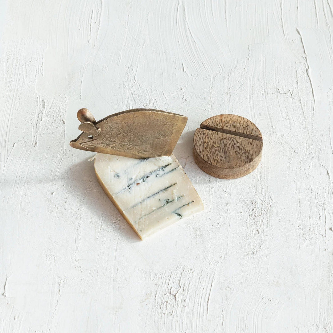 Creative Coop Knife Mouse Shaped Cheese Knife w/ Mango Wood Stand, Set of 2