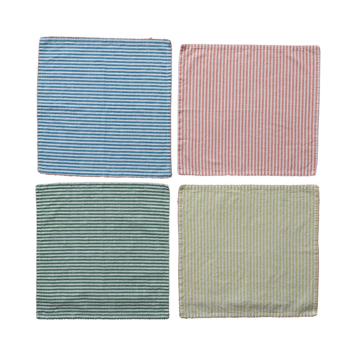 Creative Coop Napkin Woven Cotton Striped Napkins with Stitched Colored Trim, Set of 4