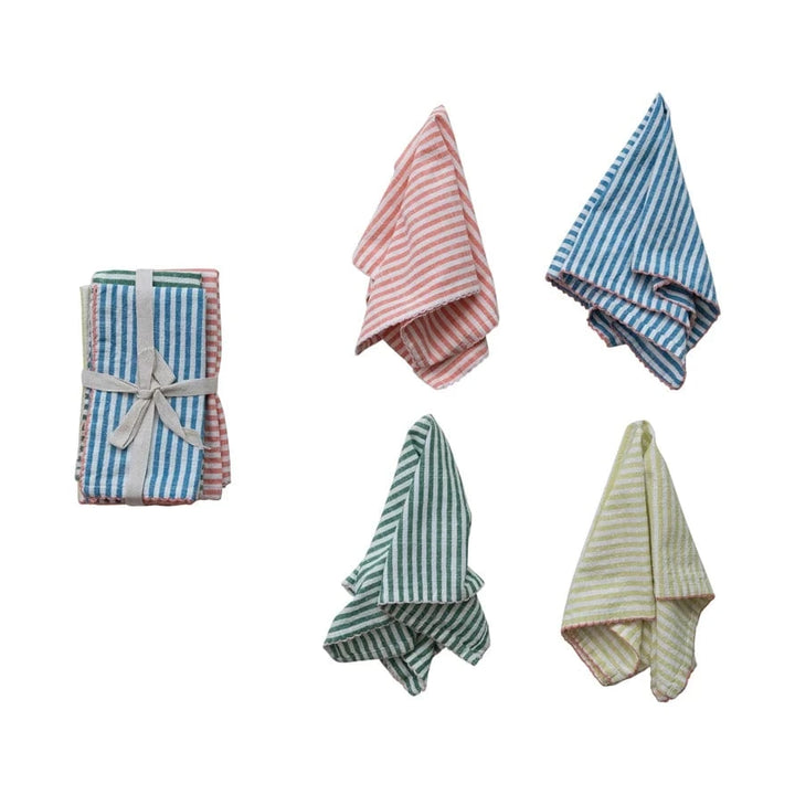 Creative Coop Napkin Woven Cotton Striped Napkins with Stitched Colored Trim, Set of 4