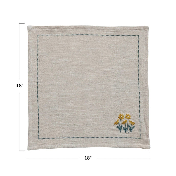 Creative Coop Napkins Cotton Napkins w/ Hand-Embroidery, Set of 4