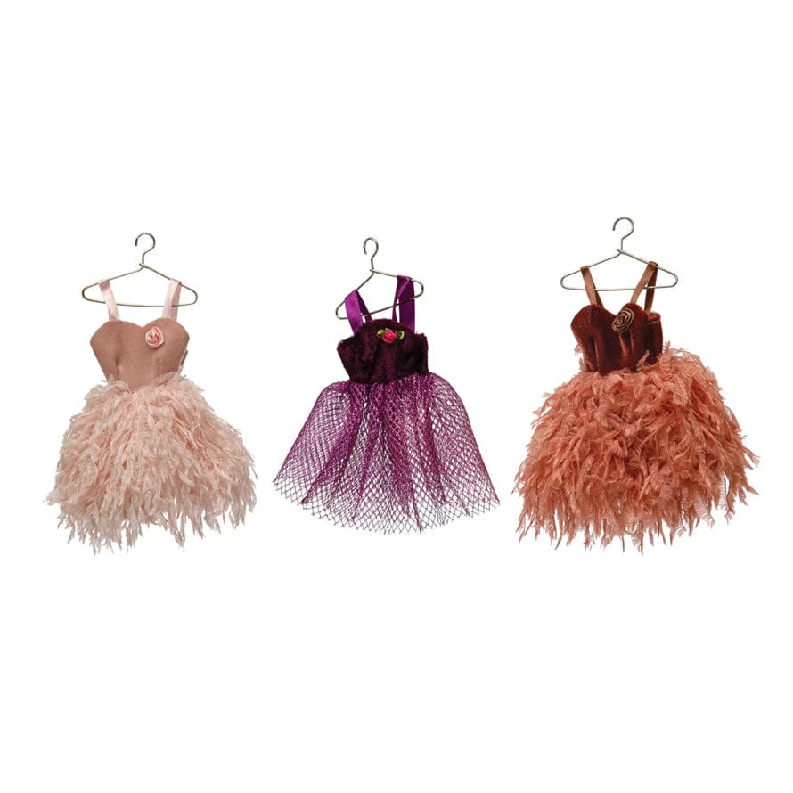 Creative Coop Ornament Fabric Dress Ornament on Hanger | 3 Colors