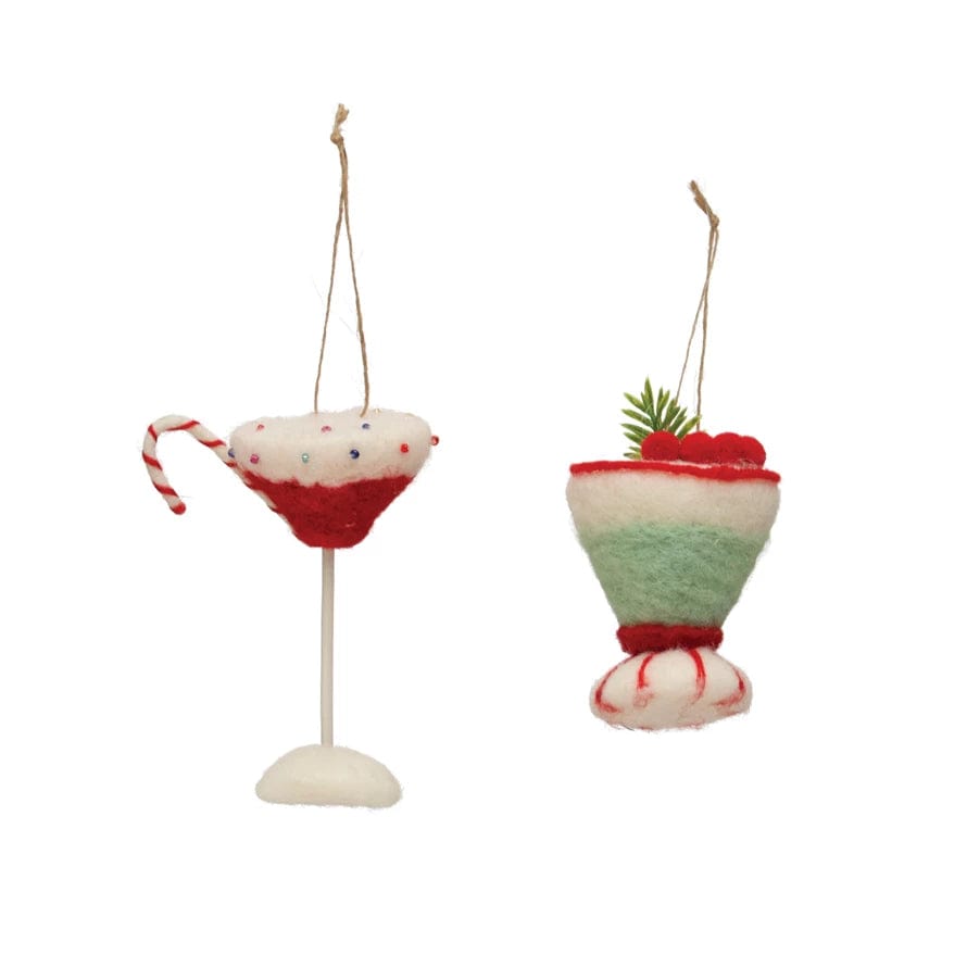 Creative Coop Ornament Handmade Fabric & Wool Felt Cocktail Ornament | 2 Styles