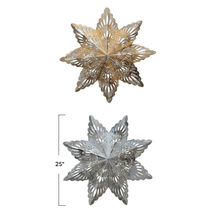 Creative Coop Ornament Medium Handmade Recycled Paper Folding Snowflake Ornament W/LED Light String | 2 Colors