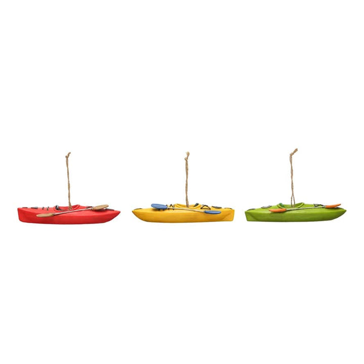 Creative Coop Ornament Resin Kayak Ornament W/Paddle | 3 Styles