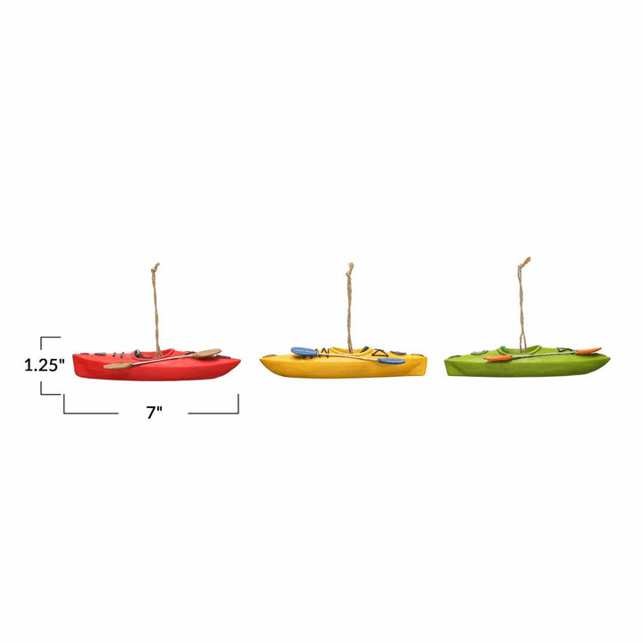 Creative Coop Ornament Resin Kayak Ornament W/Paddle | 3 Styles
