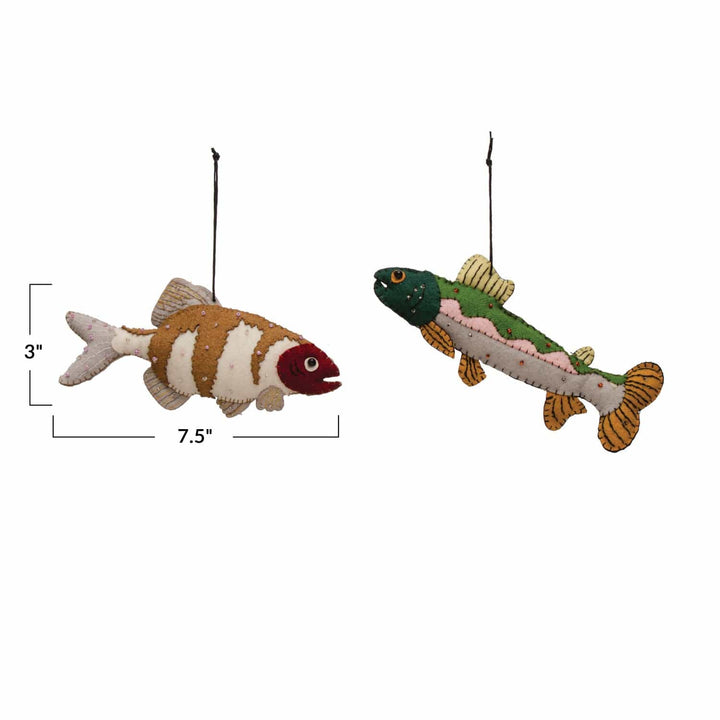 Creative Coop Ornament Wool Felt Fish Ornament W/Embroidery | 2 Styles