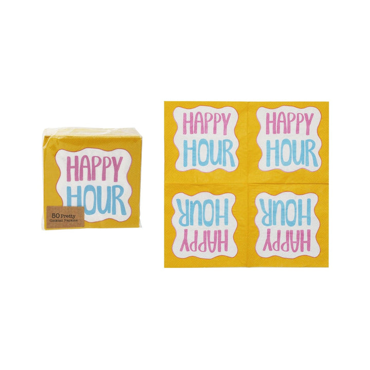 Creative Coop Party Paper Cocktail Napkins "Happy Hour" (Contains 50 Folded Pieces)