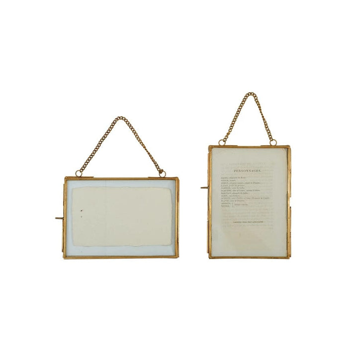 Creative Coop Picture Frame Brass and Glass Photo Frame with Chain
