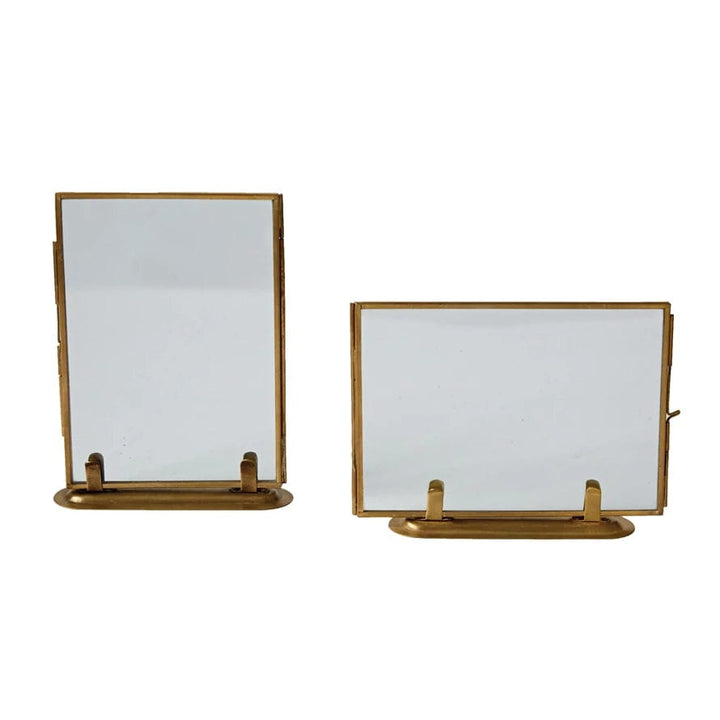 Creative Coop Picture Frame Brass and Glass Photo Frame with Stand