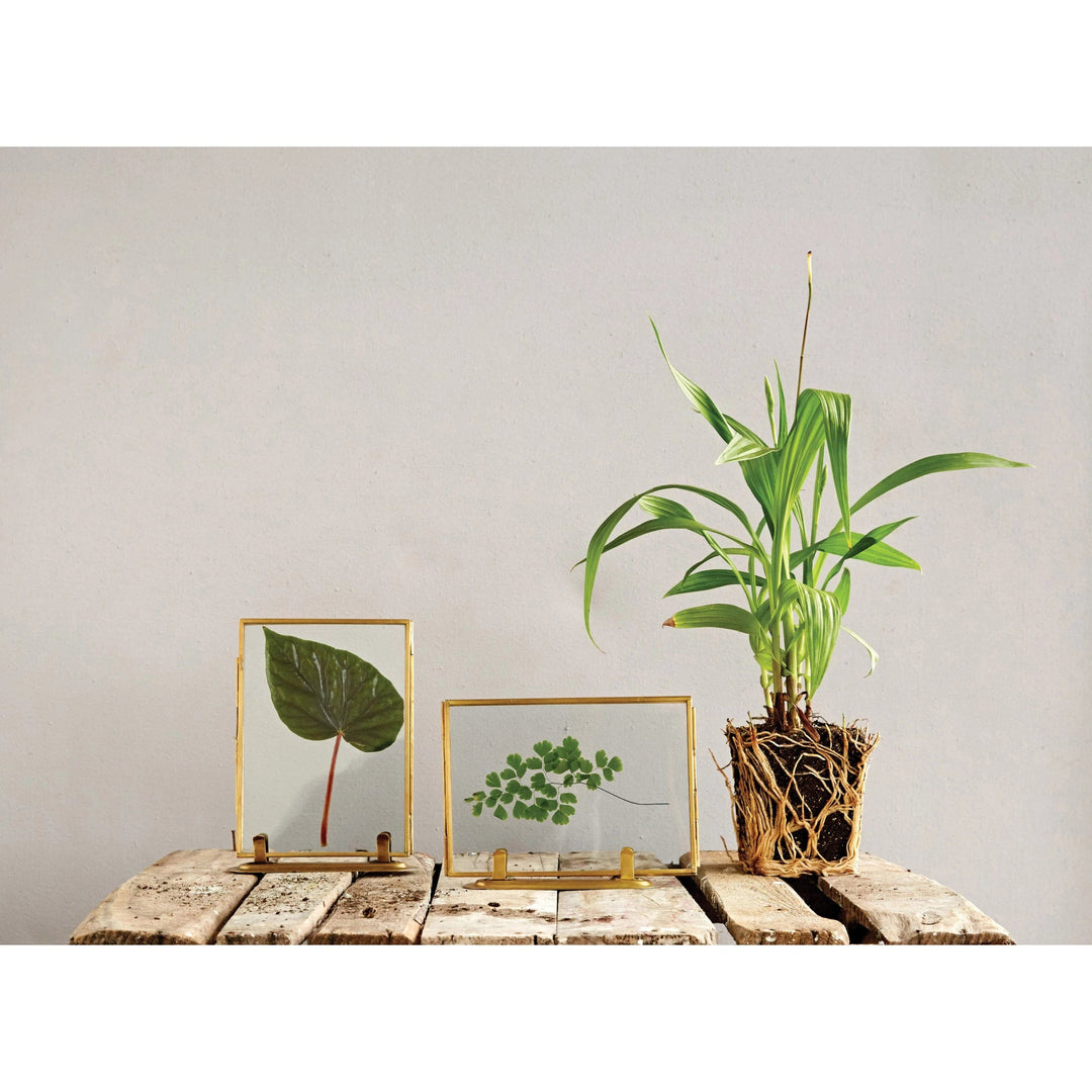 Creative Coop Picture Frame Brass and Glass Photo Frame with Stand